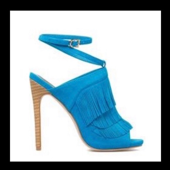 Scene “Anissa” turquoise faux suede fringe heels with wrap around ankle strap-10 - Picture 12 of 12